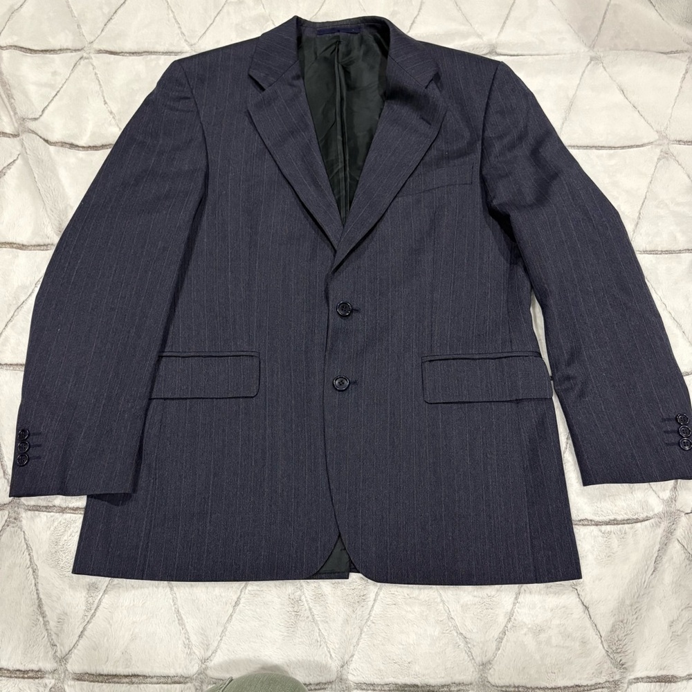 Alexandre London Savile Row Pinstripe 2Pc Suite Navy 100% Wool Sz 32 Pant
